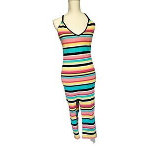 Love Star Multicolored Striped Body Con Maxi Dress with Split Front Women's 3X
